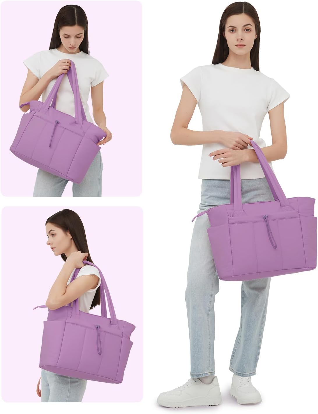 Quilted Tote Bag with Tumbler Holder and Padded Laptop Sleeve