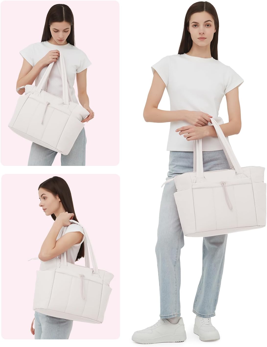 Quilted Tote Bag with Tumbler Holder and Padded Laptop Sleeve