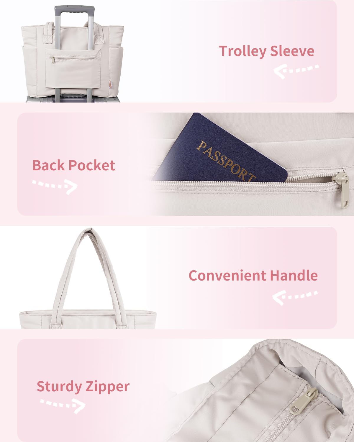 Quilted Tote Bag with Tumbler Holder and Padded Laptop Sleeve