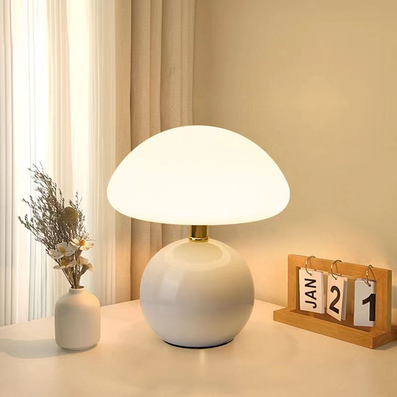 French Cream Mushroom Bedside Lamp in Retro Bauhaus Style
