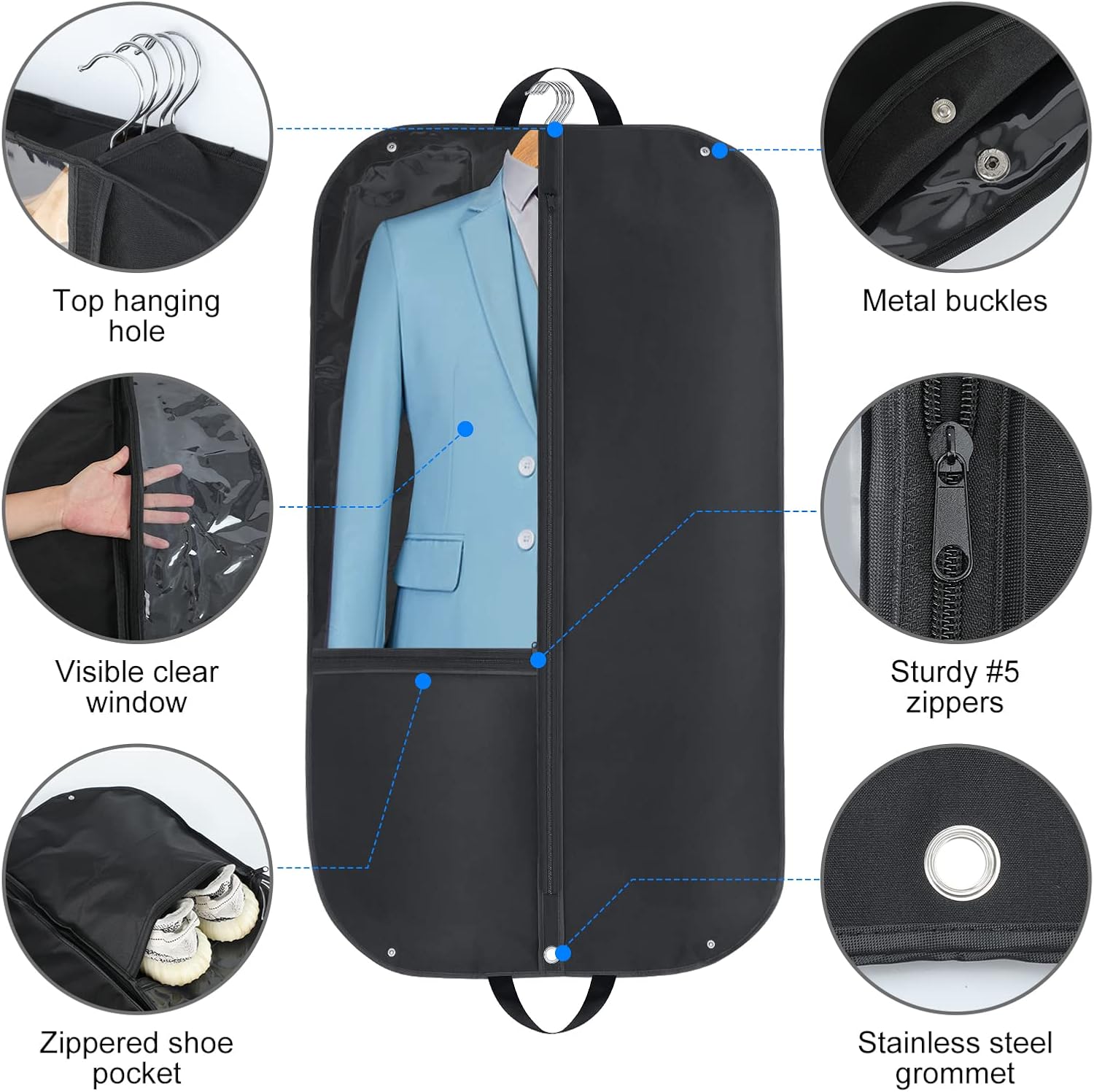 Waterproof Suit Garment Cover with Gusset and Multi Pockets