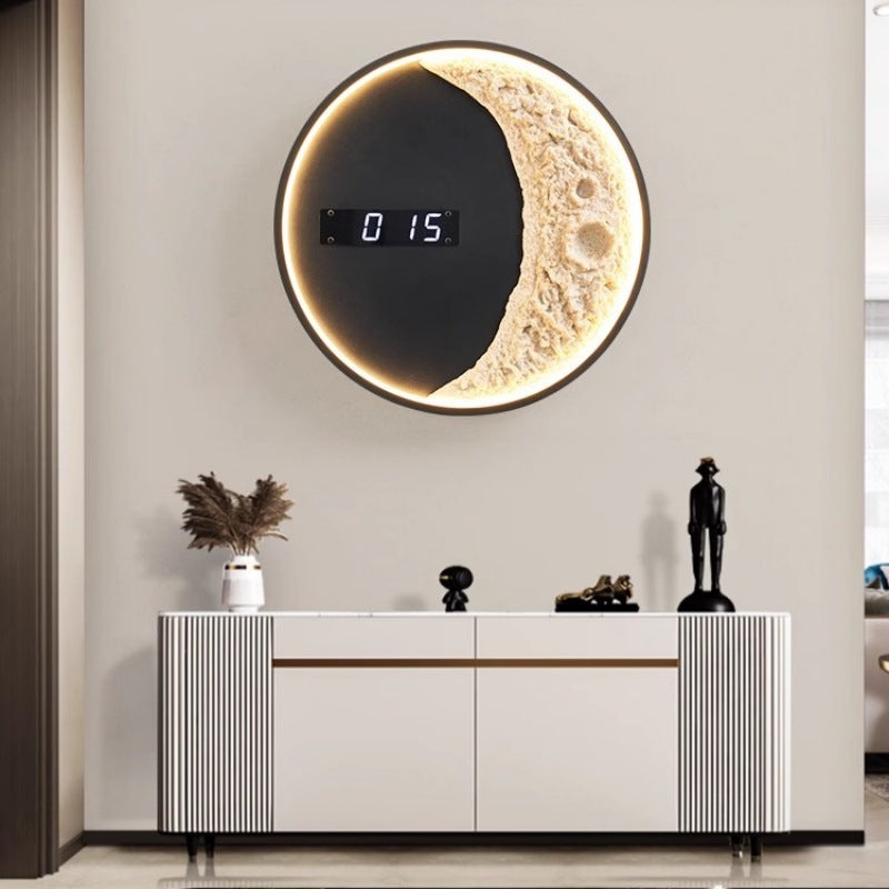 Futuristic LED Wall Light Moon & Astronaut Design with Integrated Clock