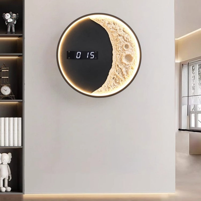 Futuristic LED Wall Light Moon & Astronaut Design with Integrated Clock