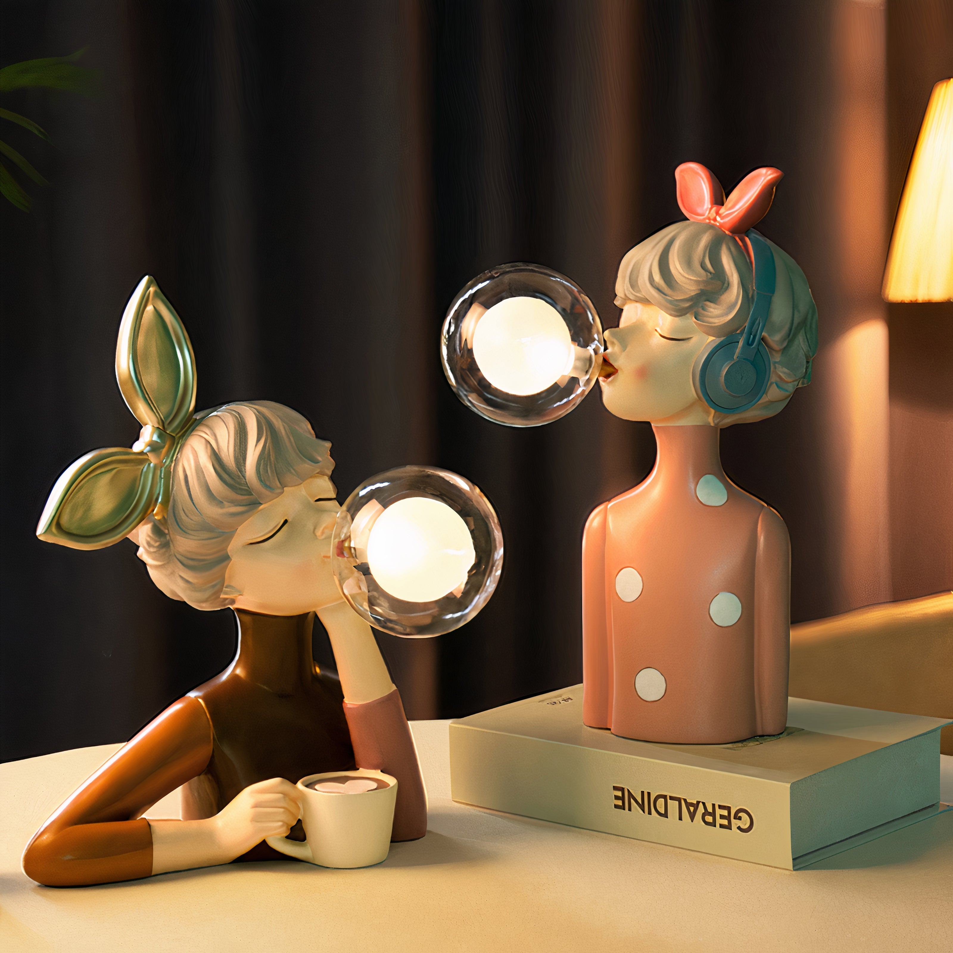 Artisan Sisters Table Lamp Elegant Handcrafted Wooden Base