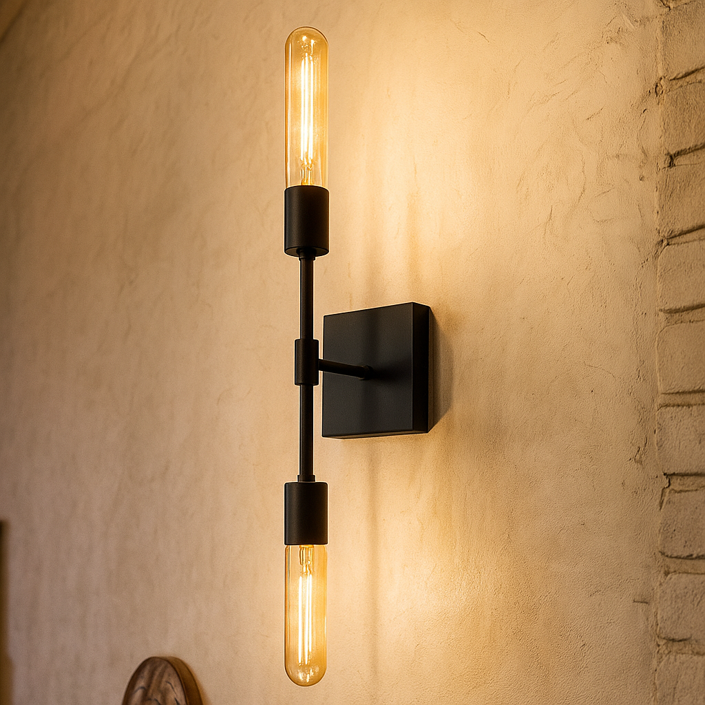 Wall lamp with double fitting and matte black finish