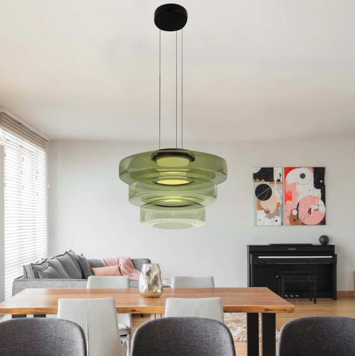 Layered Glass Living Room Pendant Light with Modern Halo Design