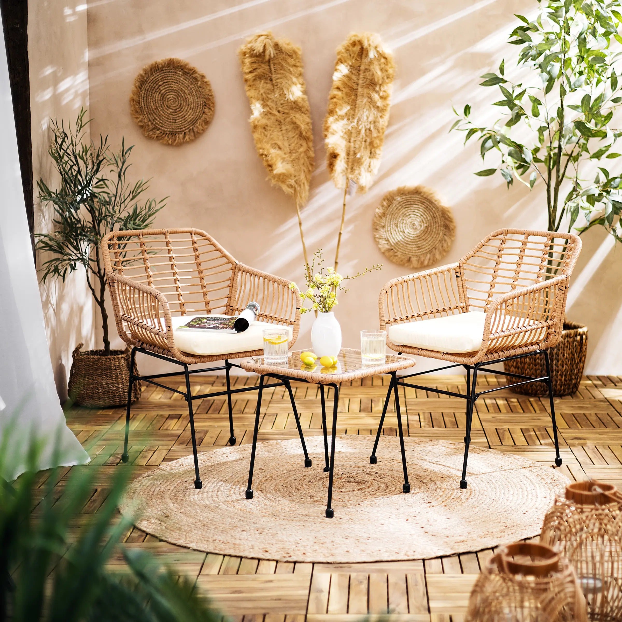 Calore lounge set with rattan look and weather-resistant cushions