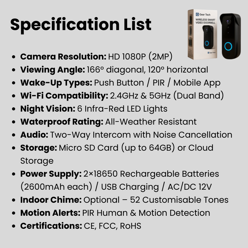 Smart Video Doorbell Camera Motion Alerts & Long Battery Life