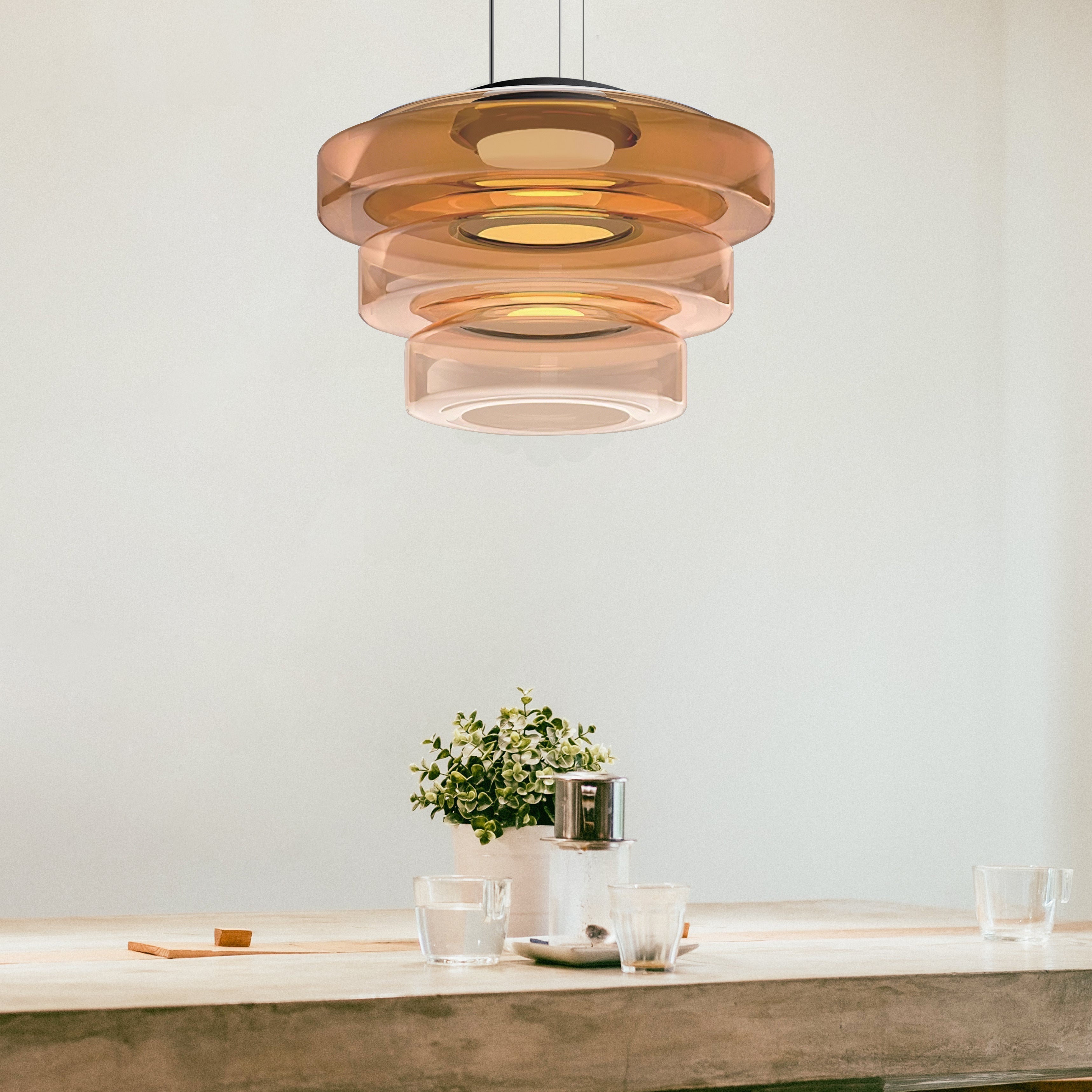 Layered Glass Living Room Pendant Light with Modern Halo Design