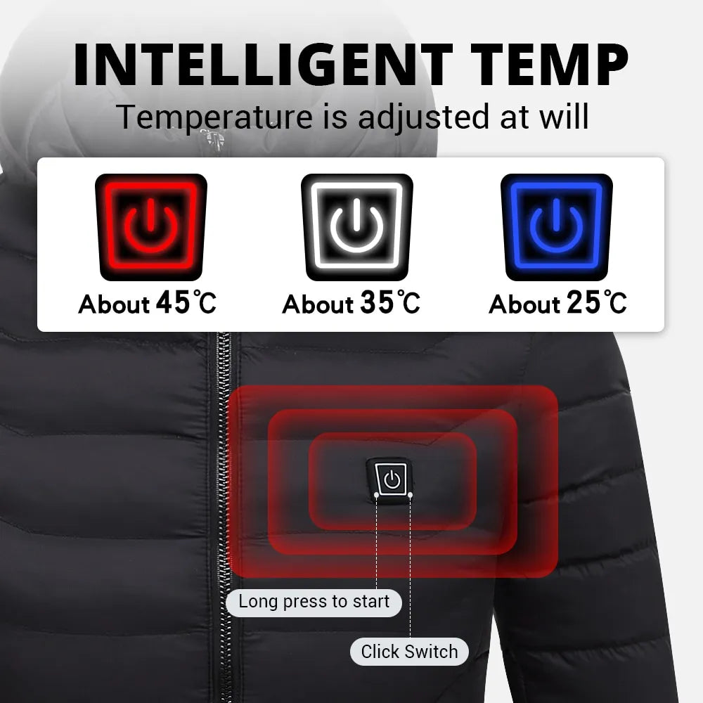 Heated Winter Jacket Unisex Smart Warming Coat with 3 Heat Levels