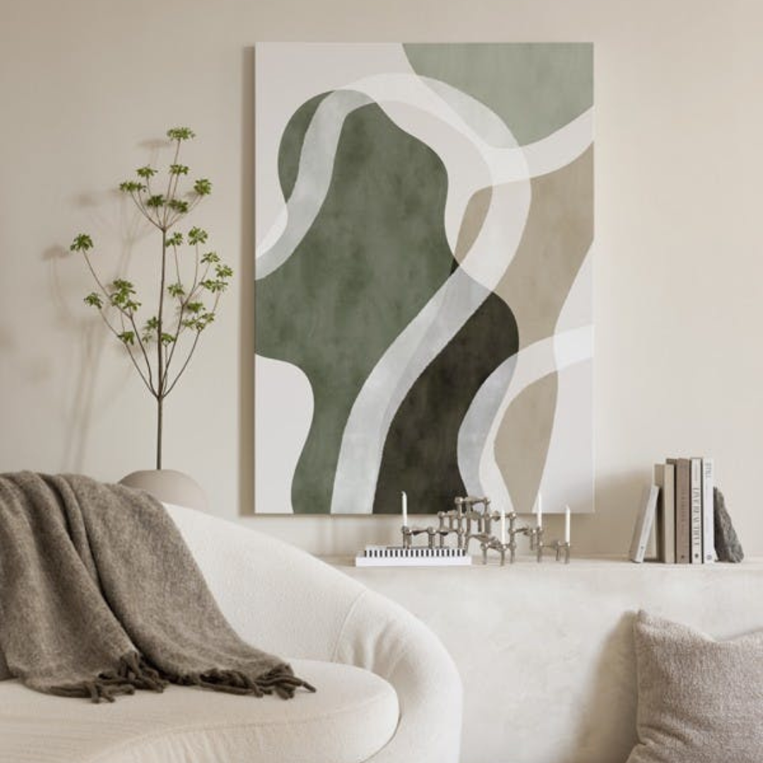 Lunara Abstract Wanddecoratie met Organische Vormen en Houten Lijst