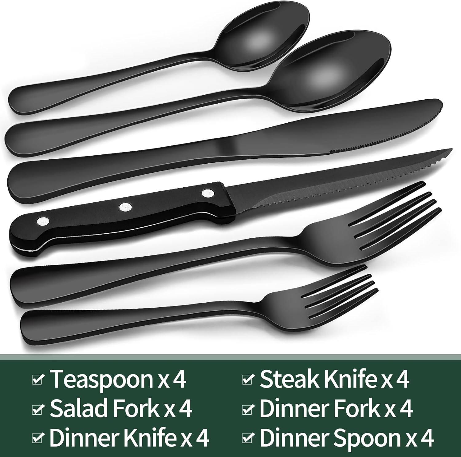 24-Piece Black Cutlery Set for Everyday Dining