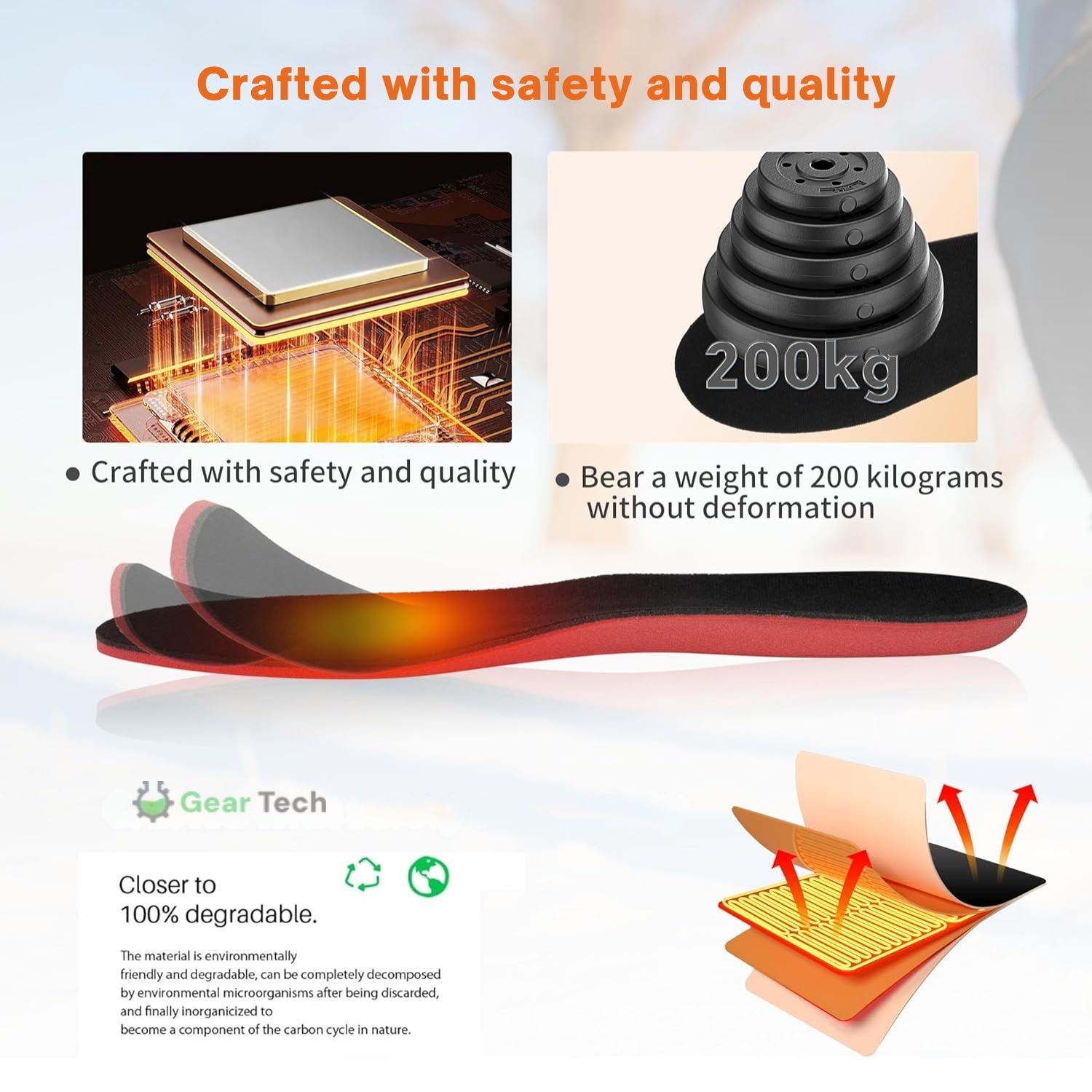 Rechargeable Heated Insoles Temperature Control for Cold Weather Use