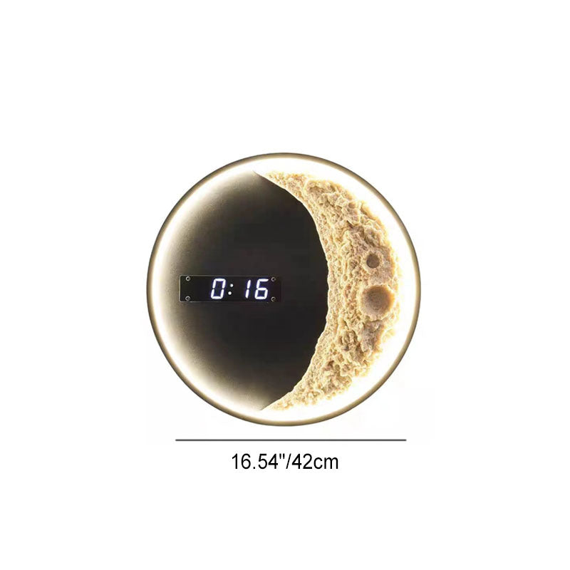 Futuristic LED Wall Light Moon & Astronaut Design with Integrated Clock