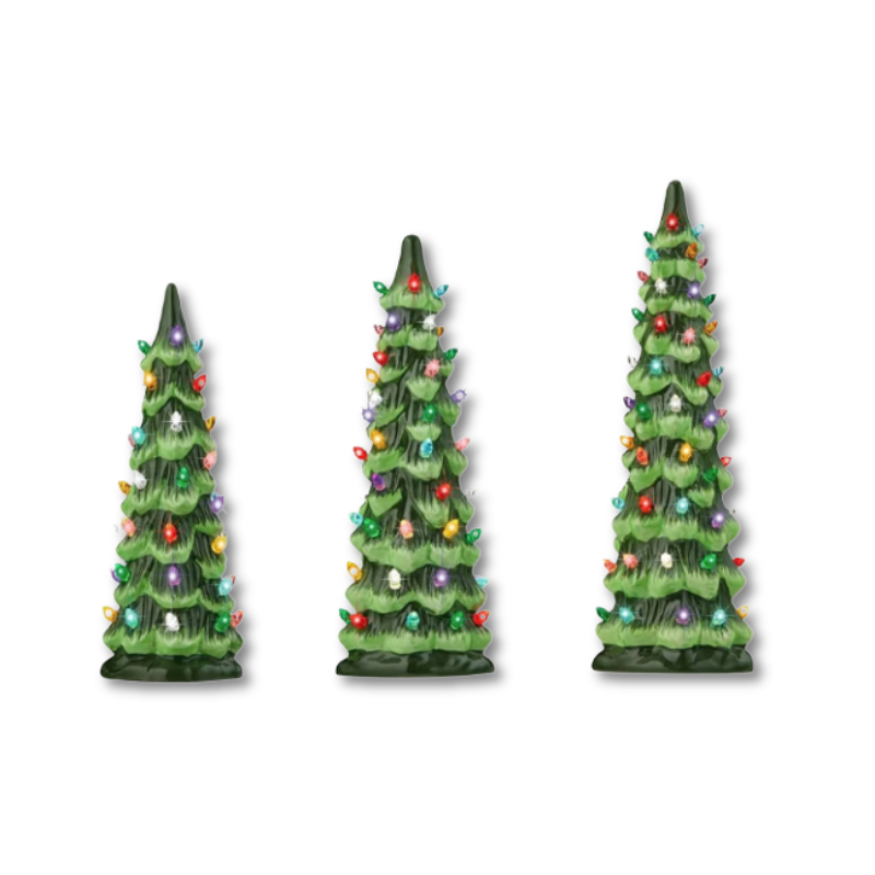Hand-Painted LED Christmas Tree Set with Warm Glow and Auto Timer