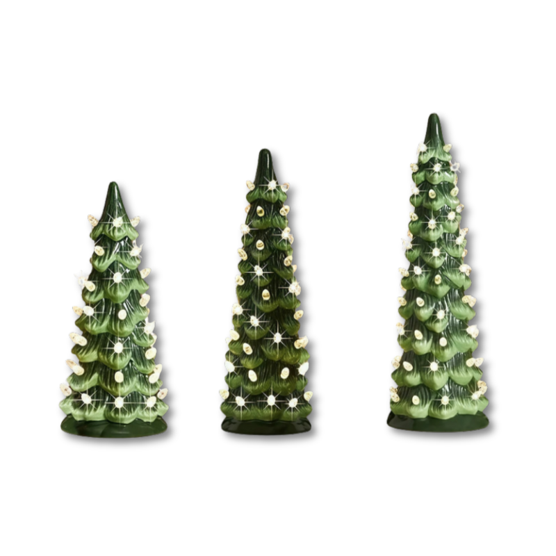 Hand-Painted LED Christmas Tree Set with Warm Glow and Auto Timer