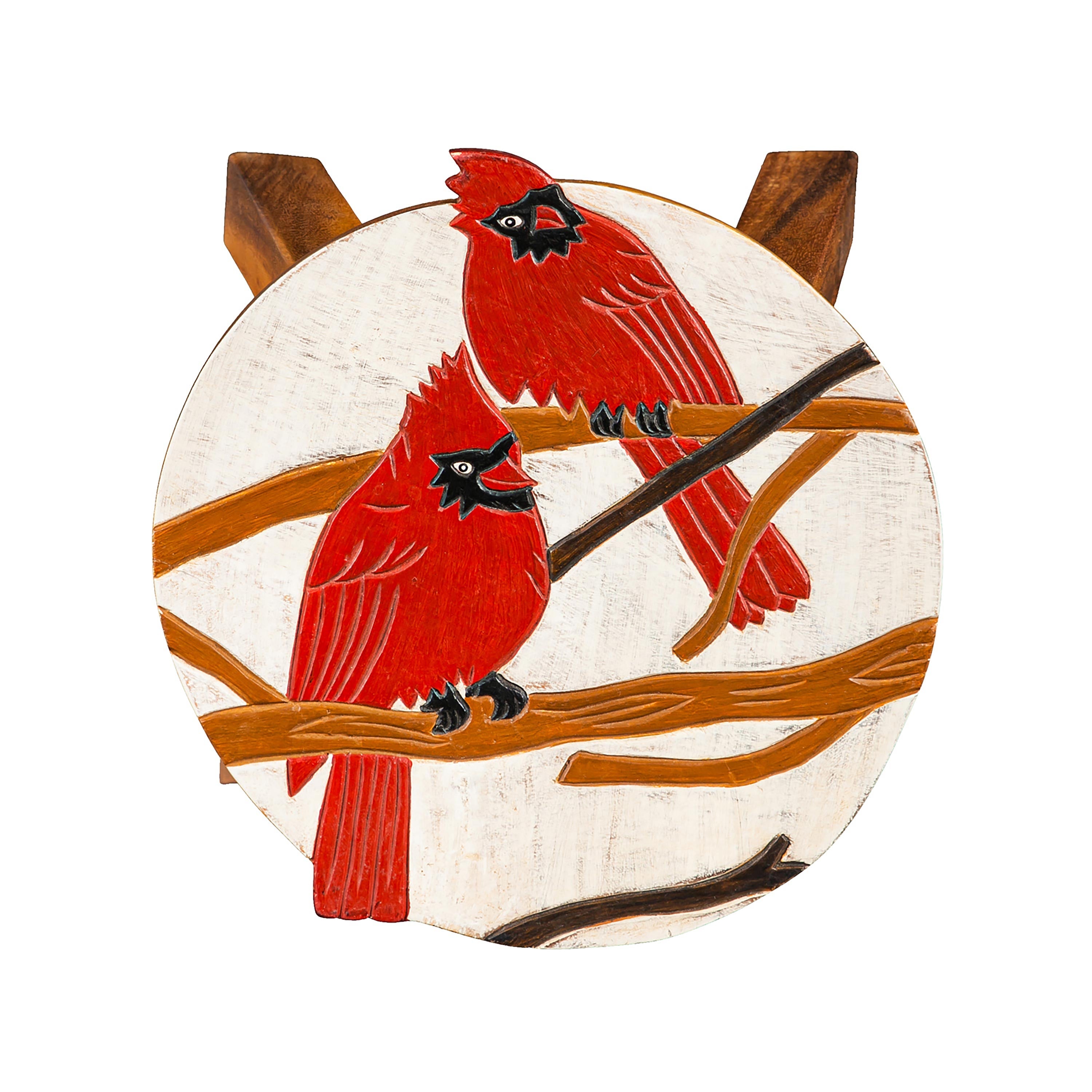 Houten voetenkrukje met kardinaalmotief