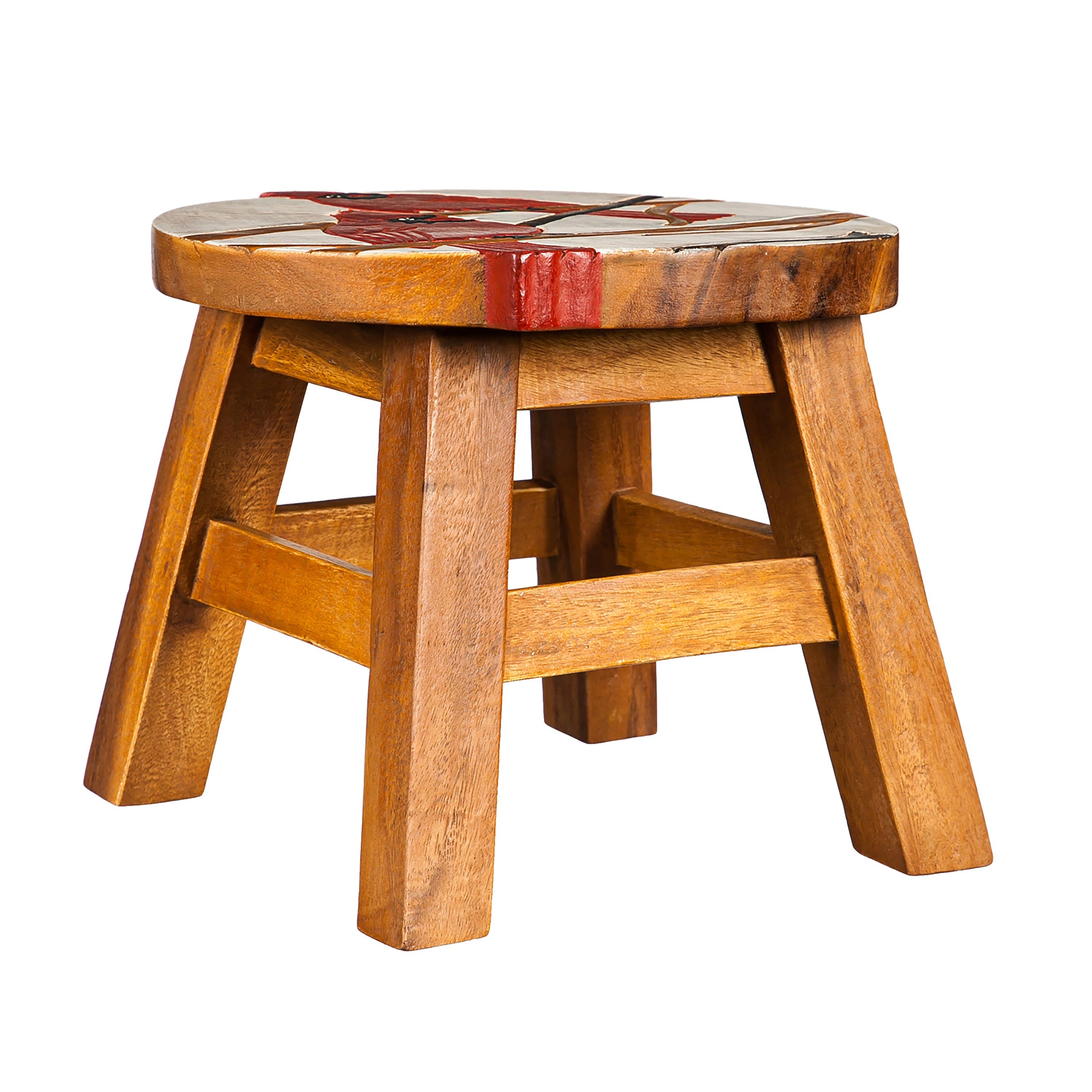 Houten voetenkrukje met kardinaalmotief