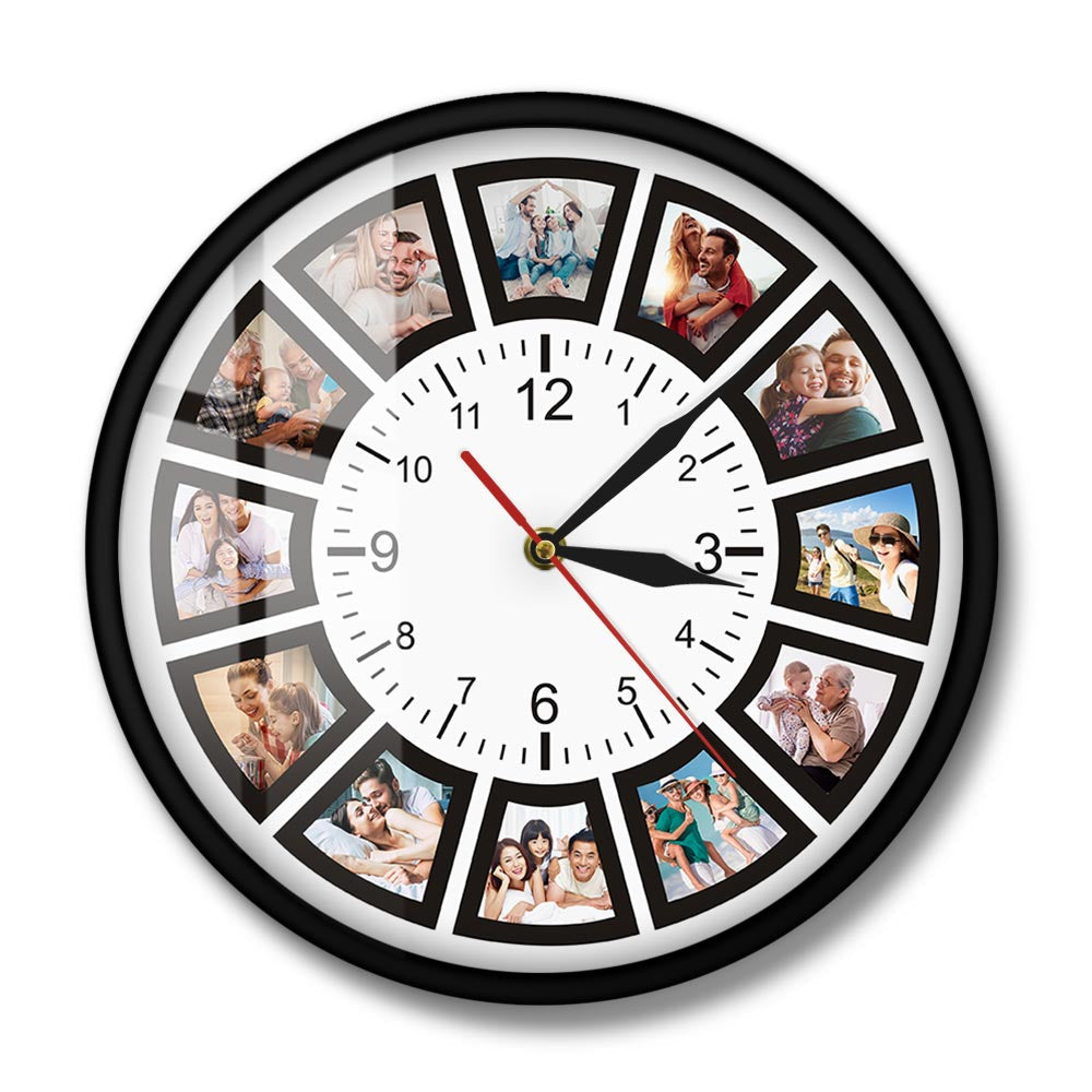 Personalized Photo Collage Wall Clock Custom 12-Picture Display