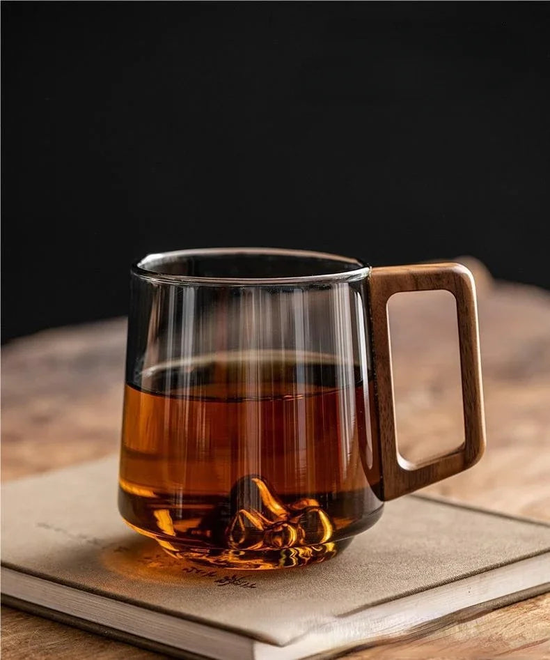 Modern Mug with Wooden Handle Stylish Large Cup for Hot & Cold Drinks