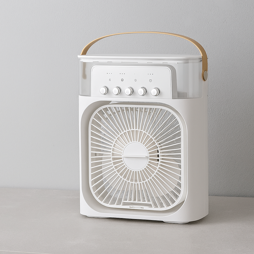 Portable table fan with air cooling and night light