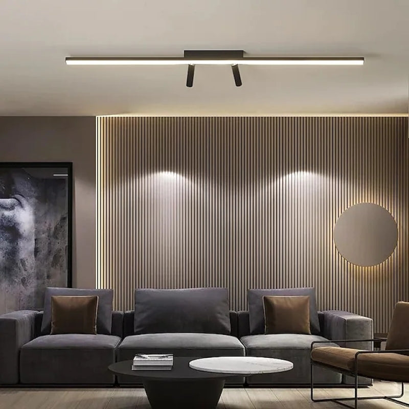 Modern Linear LED Ceiling Light with Adjustable Spotlights