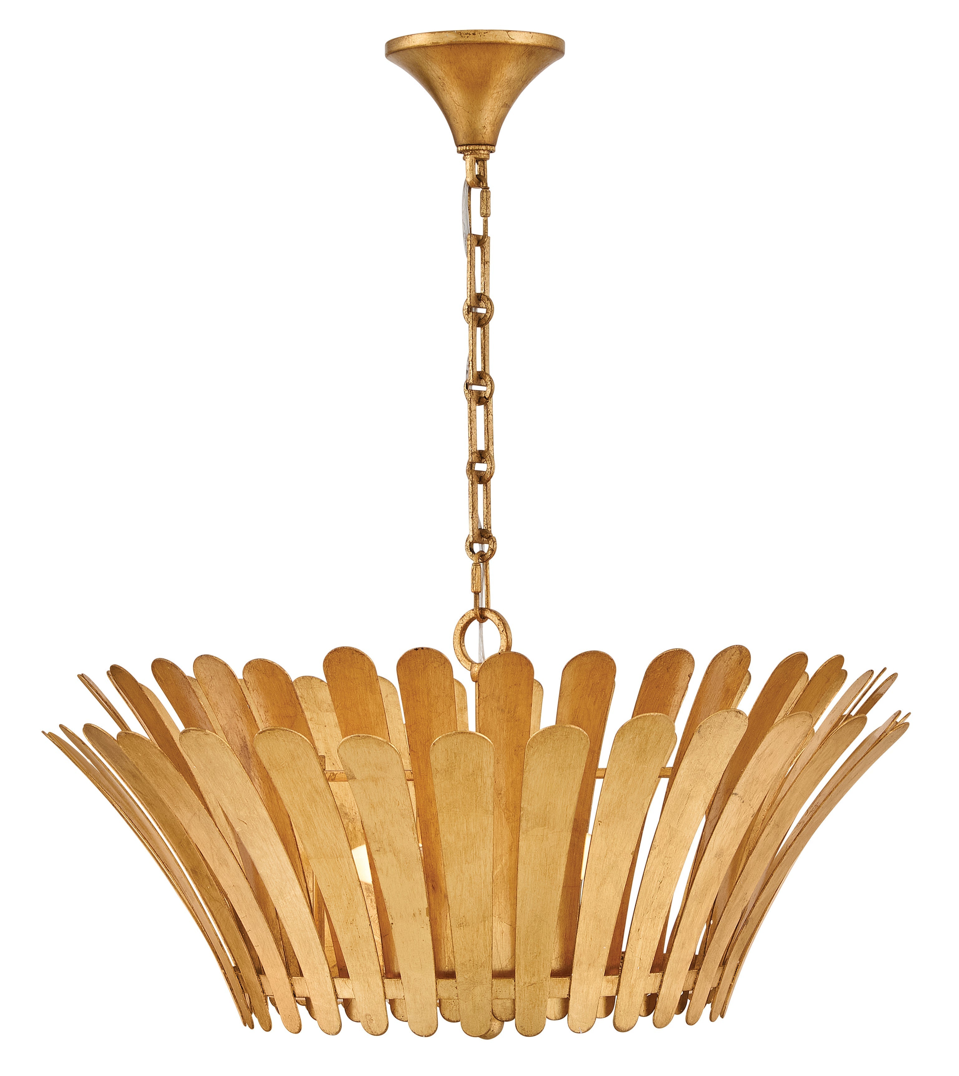 Pendant lamp with central diffuser and metal leaf design