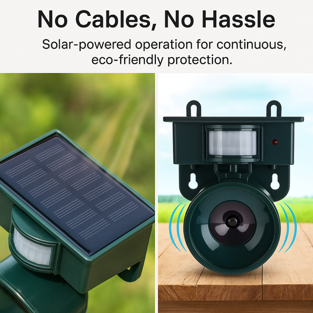 Solar Motion Bird Scarer Intelligent Sound & Ultrasonic Deterrent for Pigeons and Crows