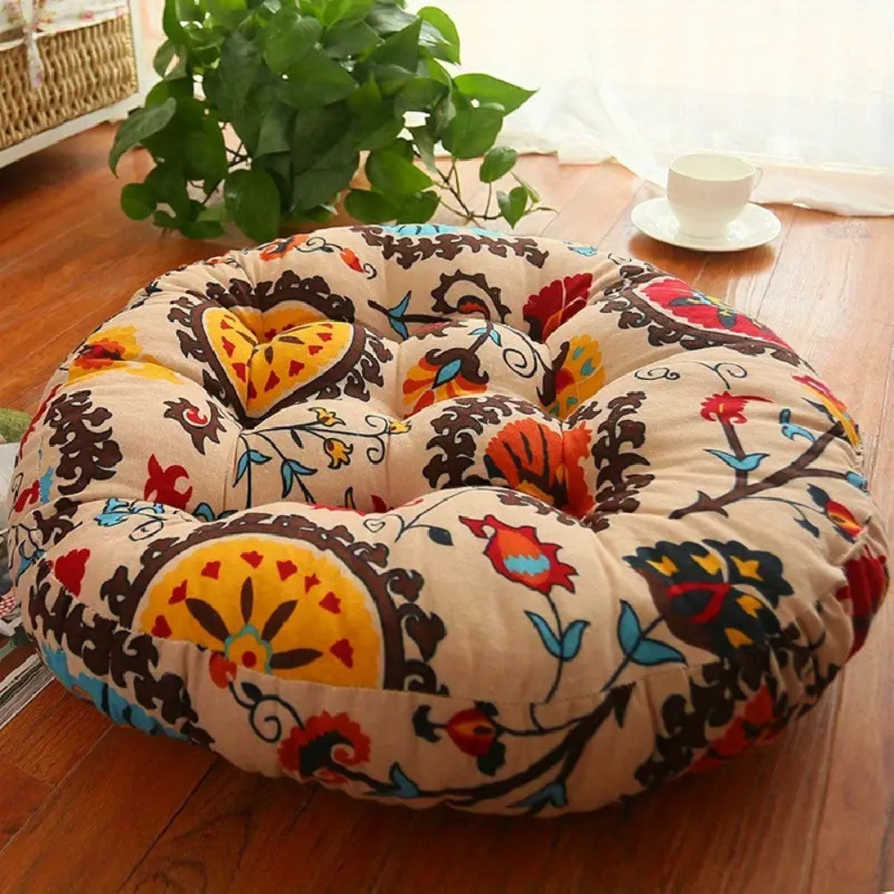 Floral Boho Round Cushion Supportive Seating Pillow for Living Spaces