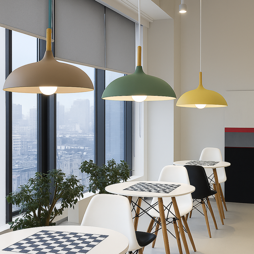 Nordic oak pendant lamp pastel shade