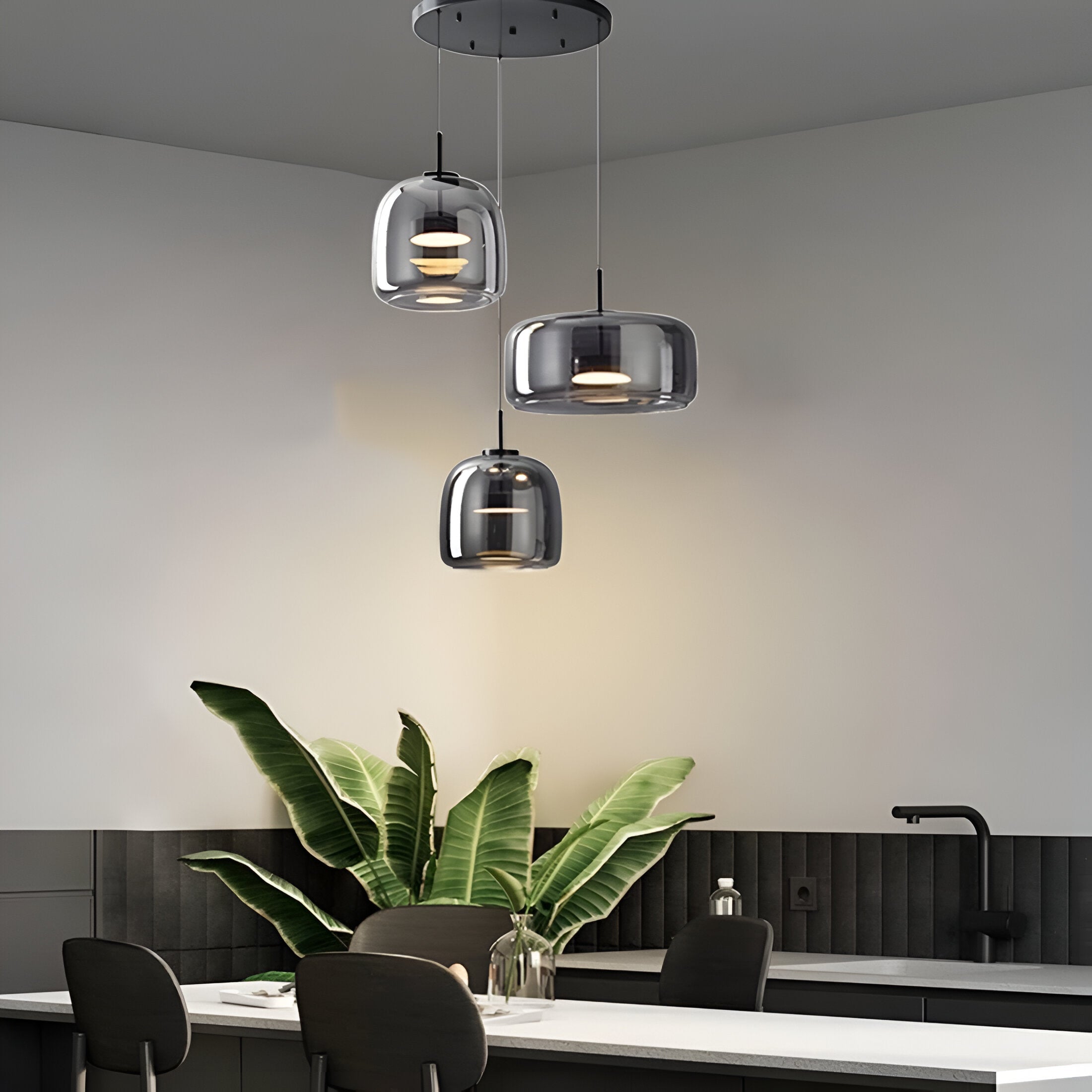 Retro Modern Glass LED Pendant Light Hand-Blown Trio with Adjustable Cord