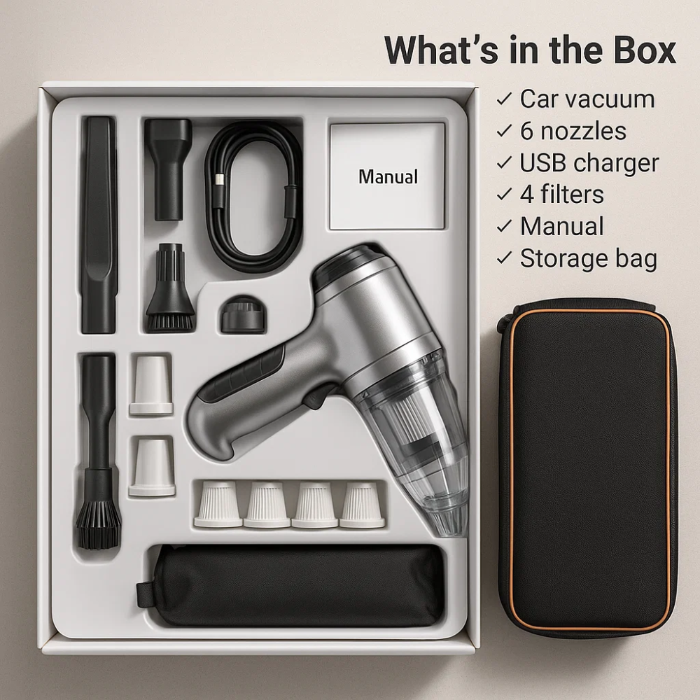 Portable Car Vacuum Cleaner Compact High-Suction Auto Cleaner with Attachments