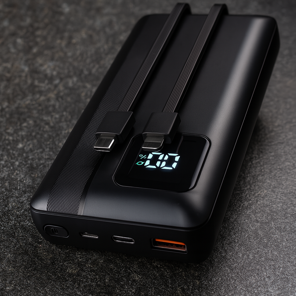Portable power bank with built-in cables