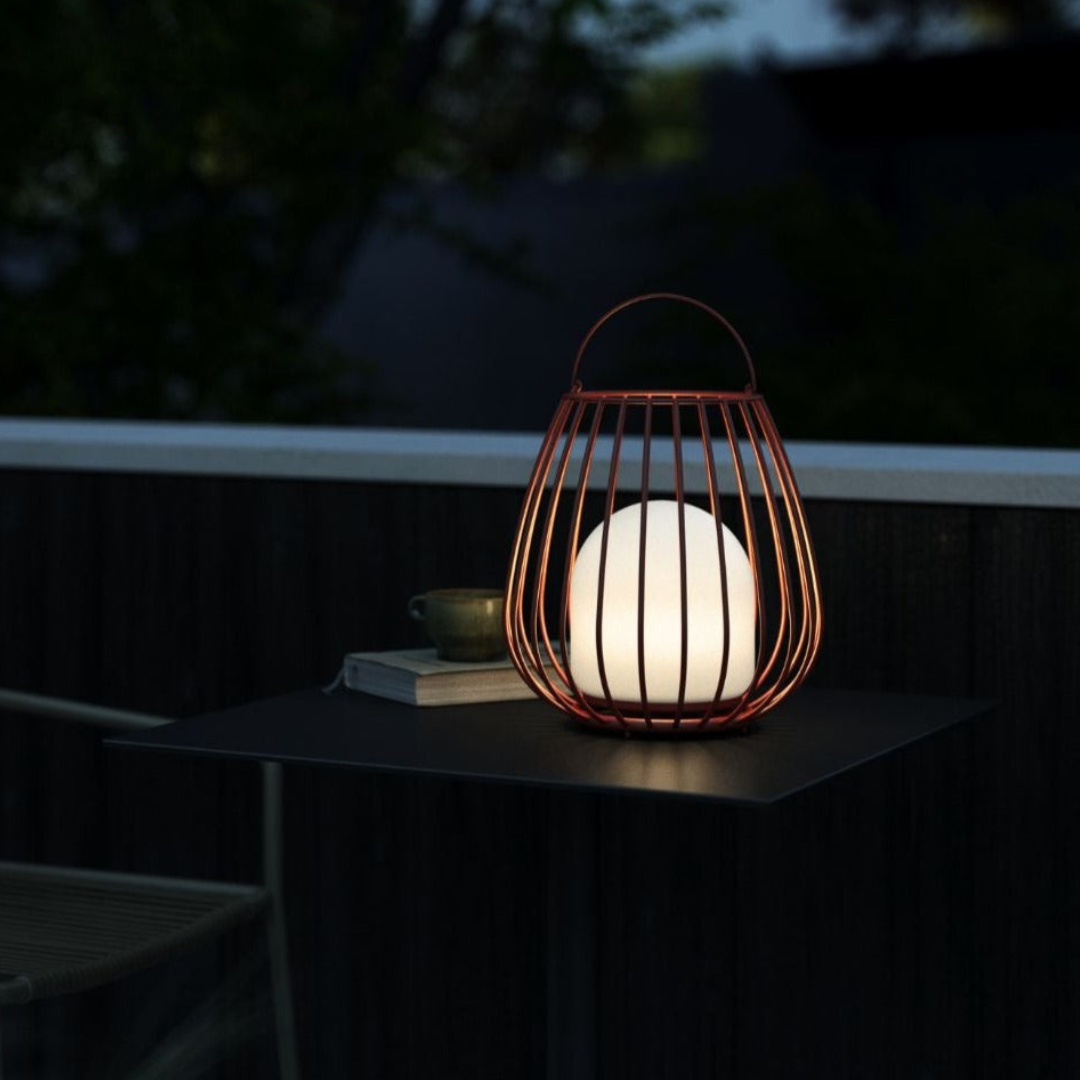 Portable outdoor lamp with cage design and ambient light function