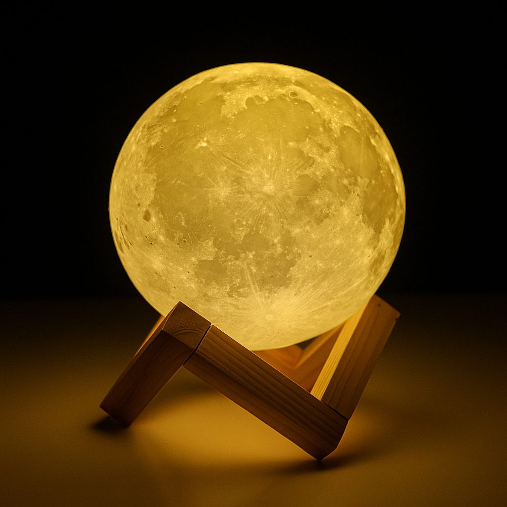 Rechargeable moon lamp with wooden stand