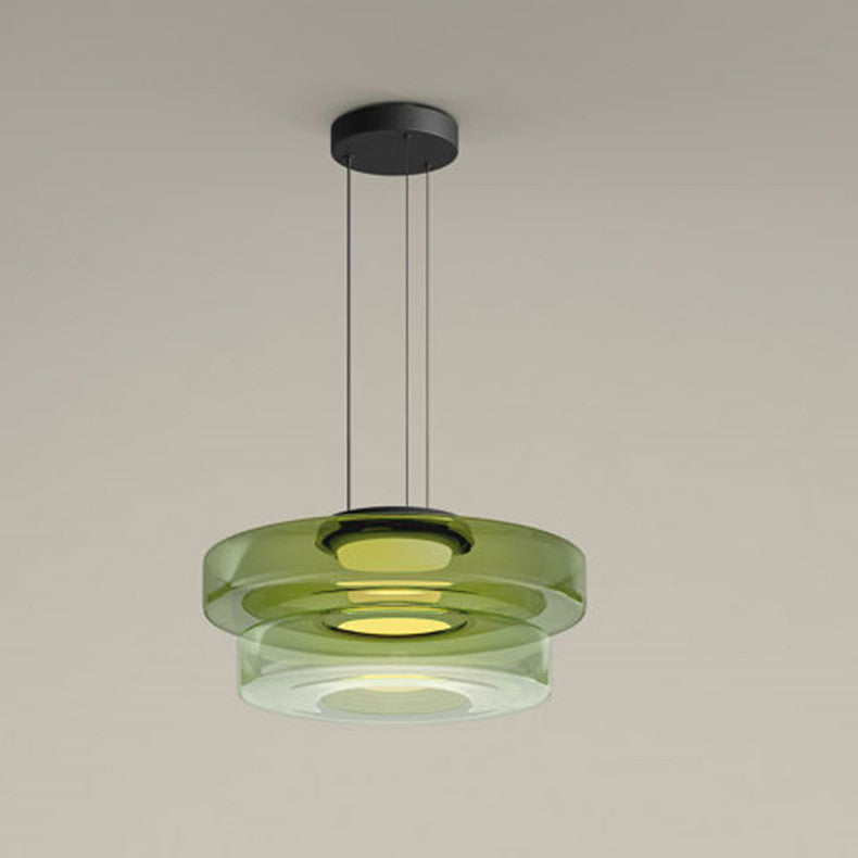 Layered Glass Living Room Pendant Light with Modern Halo Design