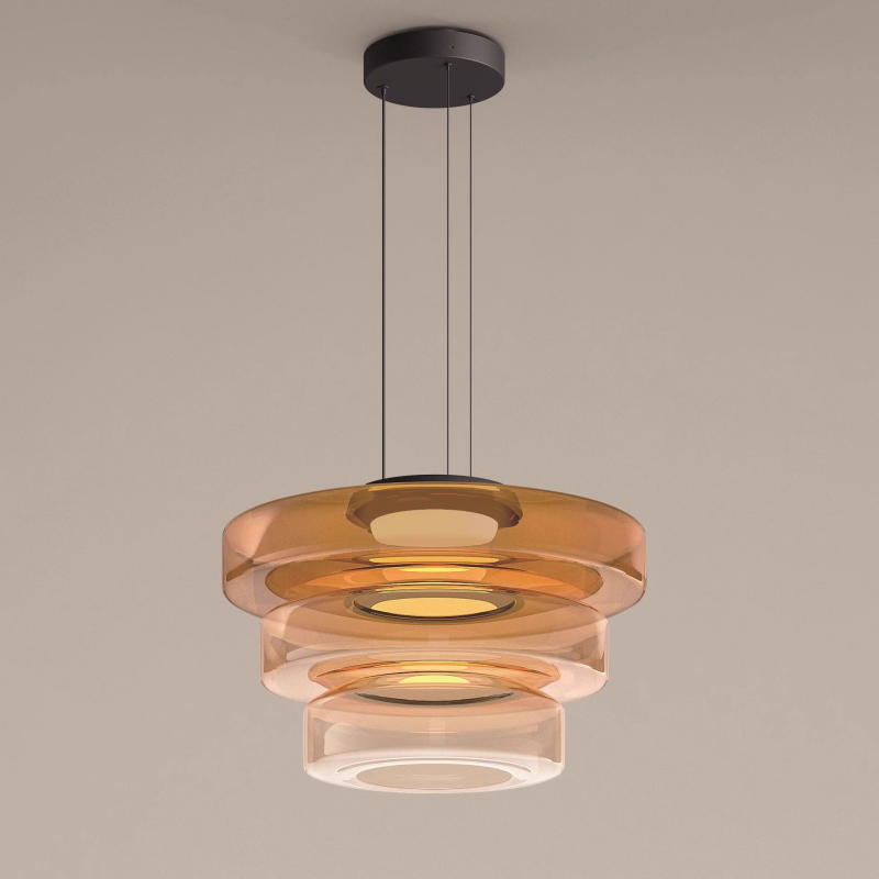 Layered Glass Living Room Pendant Light with Modern Halo Design