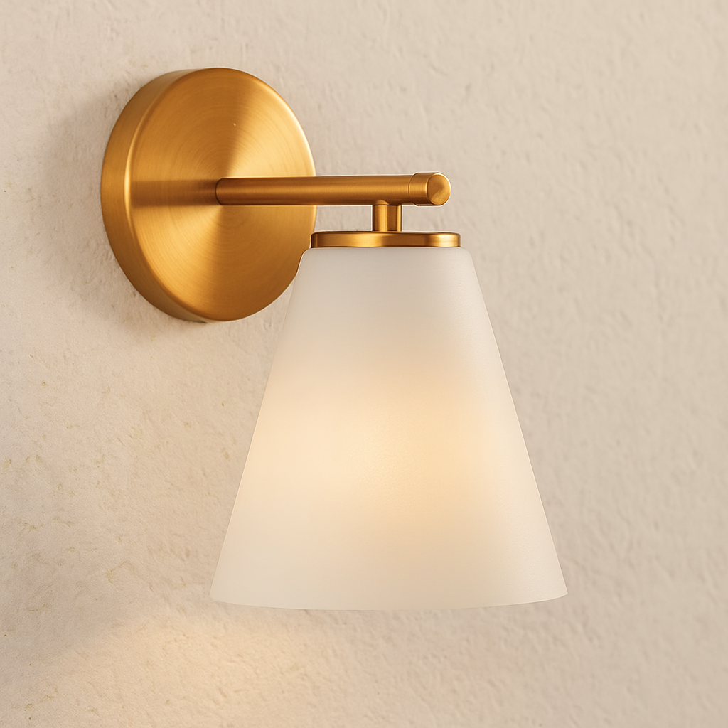 Wall lamp with tapered opal glass shade