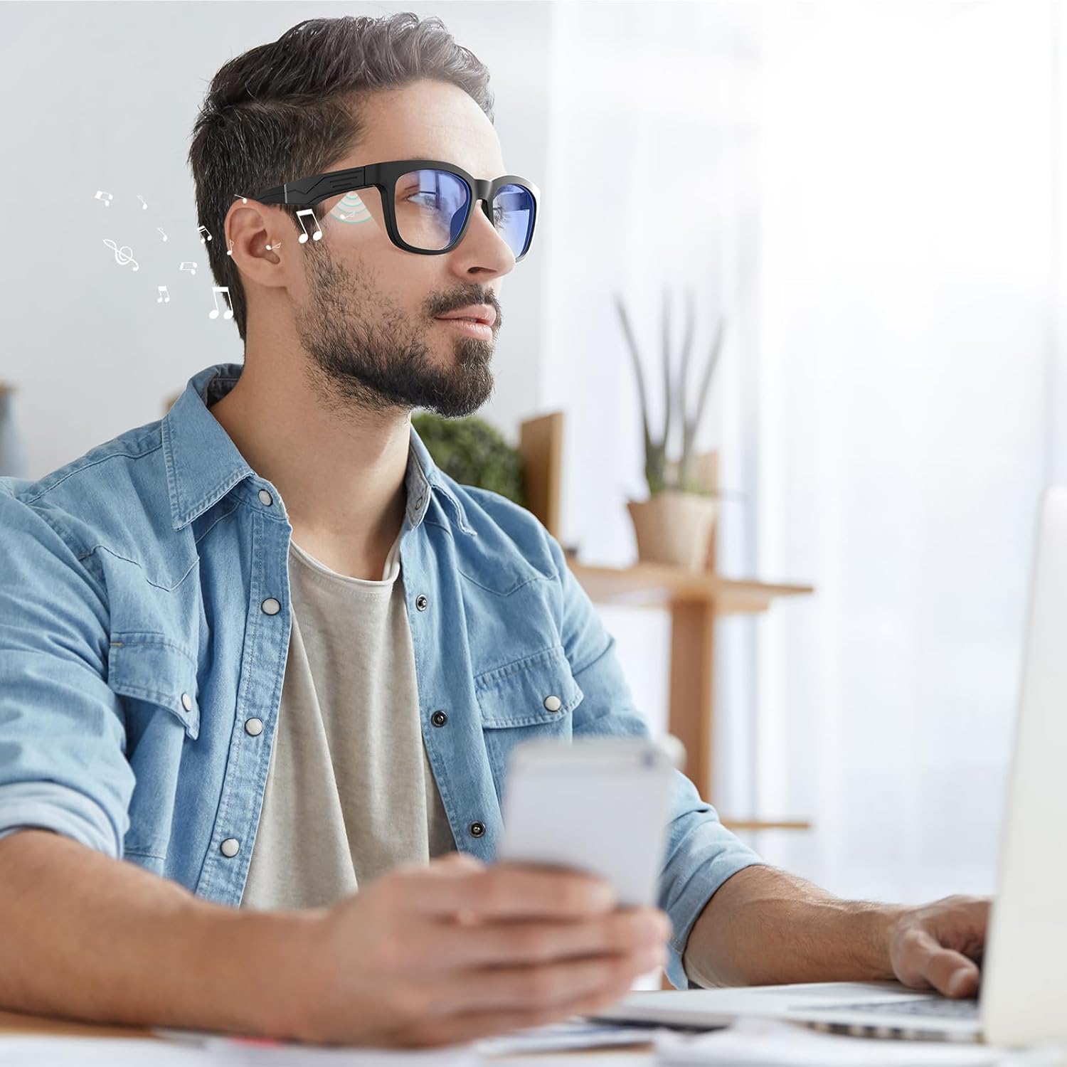 Smart Bluetooth glasses with open ear speakers and blue light filter