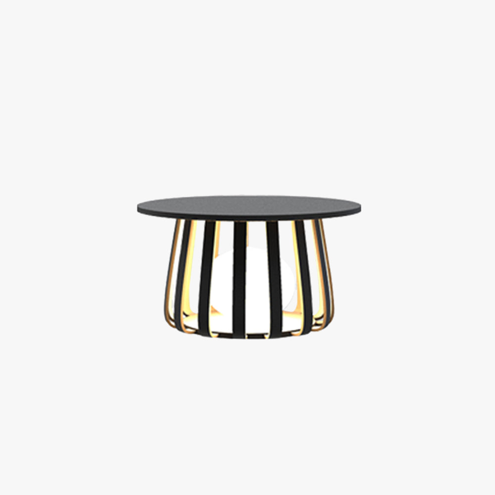 Black Solar Floor Lamp with Table Design – Metal Outdoor Lighting