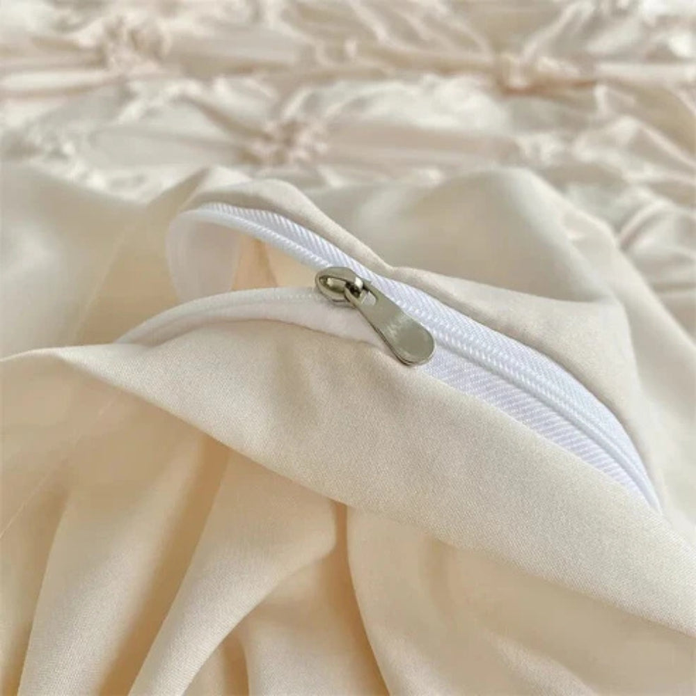 Ruffle Flower Quilt Cover Set Elegant Pinch-Pleated Bedding with Pillowcases