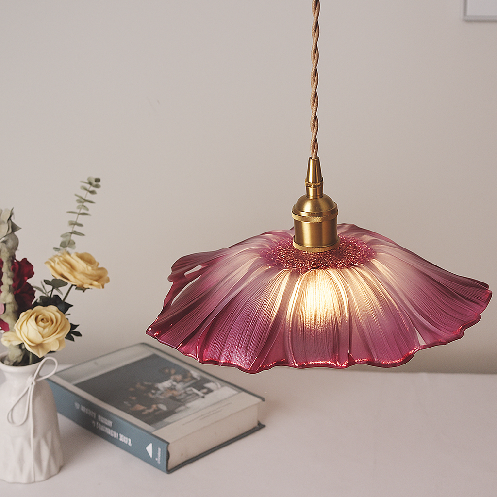 Luminous flower modern pendant lamp with flower-shaped glass