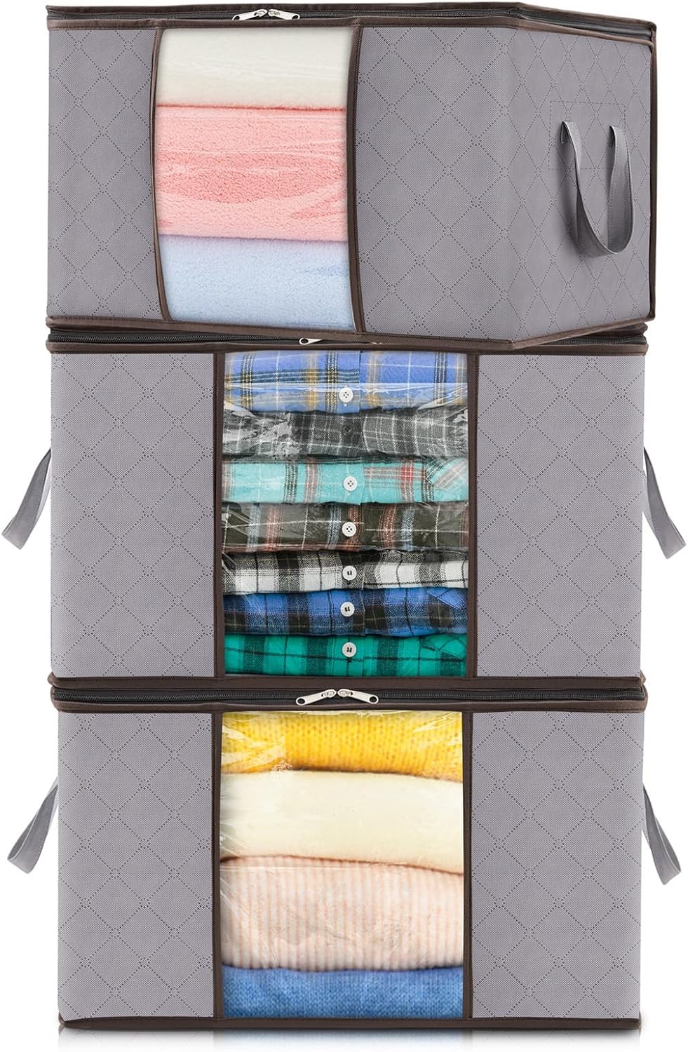 Foldable Storage Boxes with Handles Clothes Organizer with Clear Window