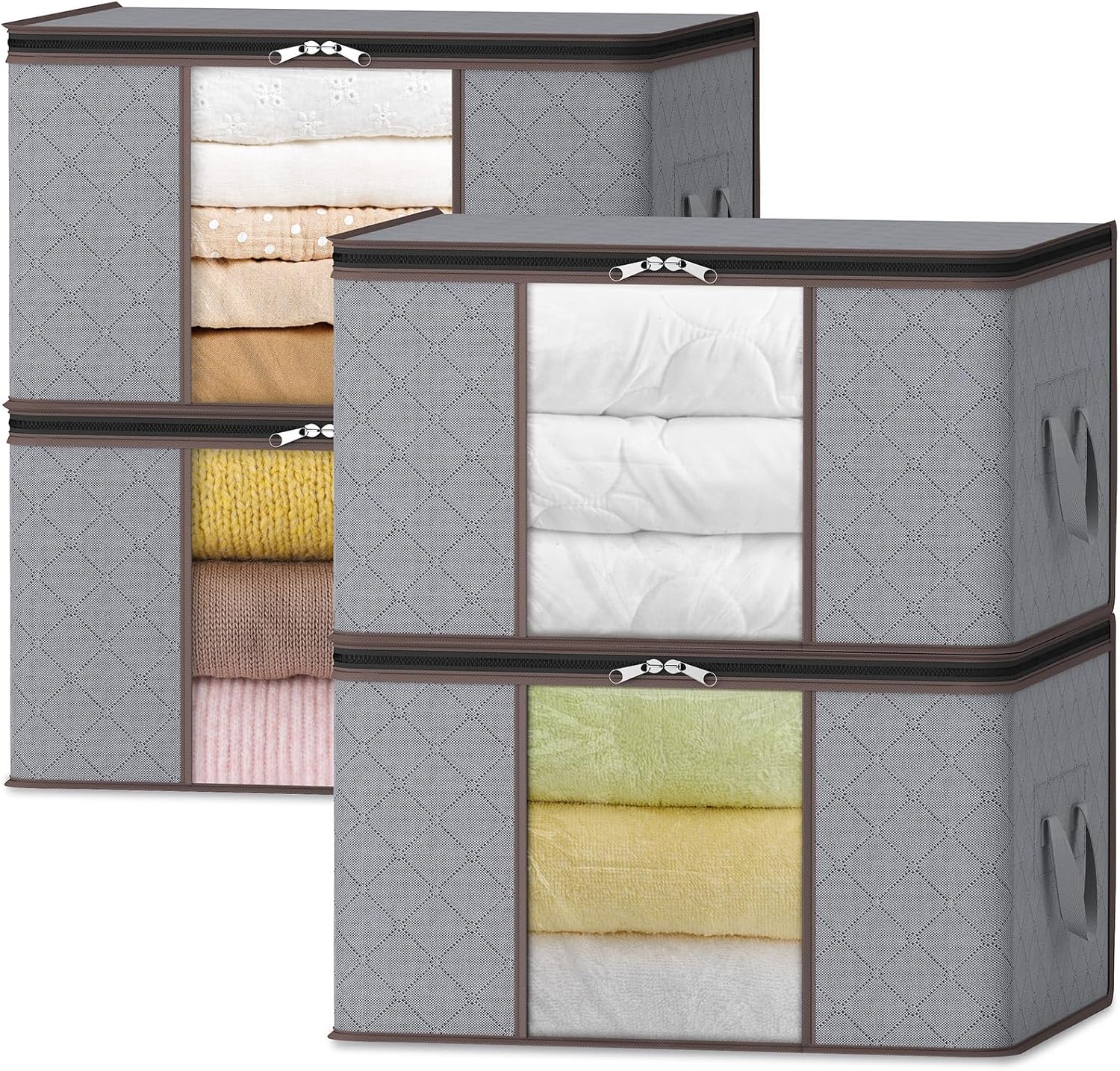 Foldable Storage Boxes with Handles Clothes Organizer with Clear Window