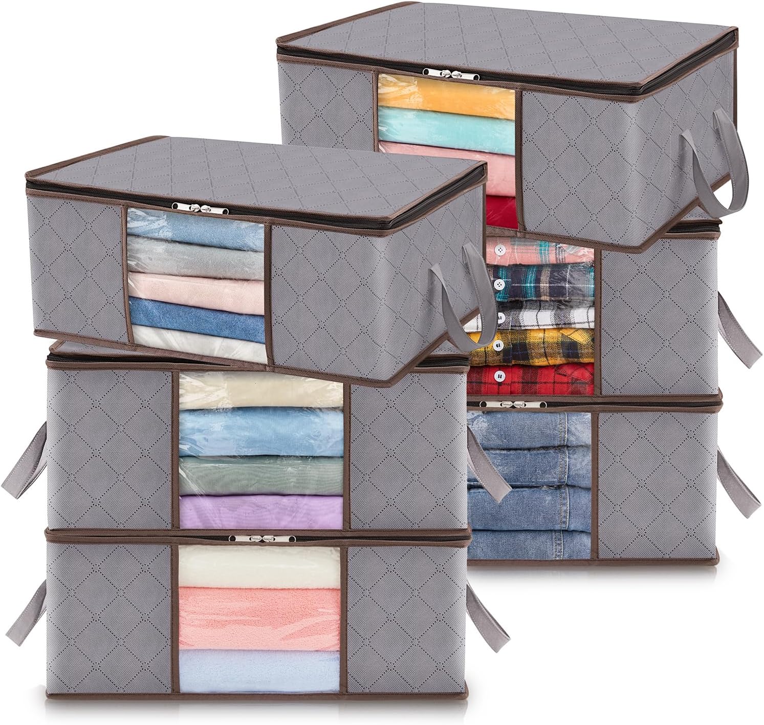Foldable Storage Boxes with Handles Clothes Organizer with Clear Window