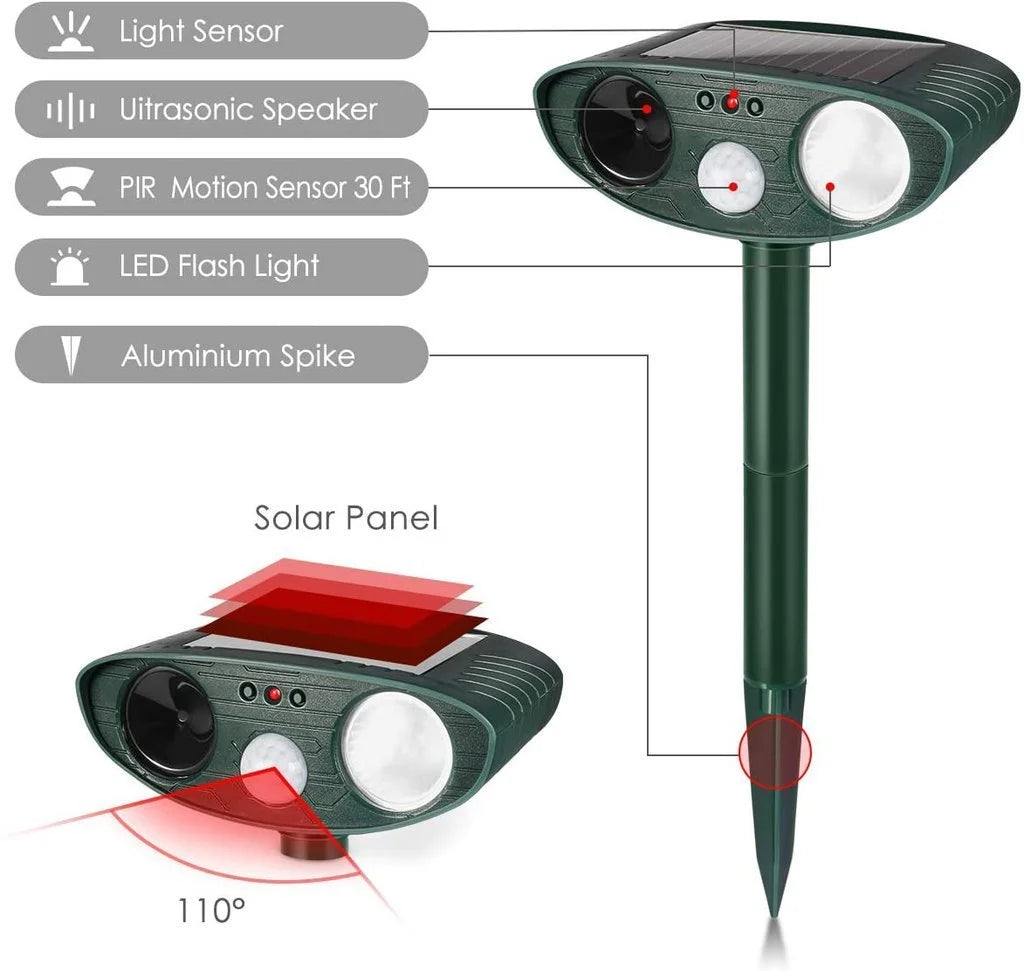 Ultrasonic Solar Deer Repeller Motion-Activated Outdoor Animal Deterrent (4-Pack)