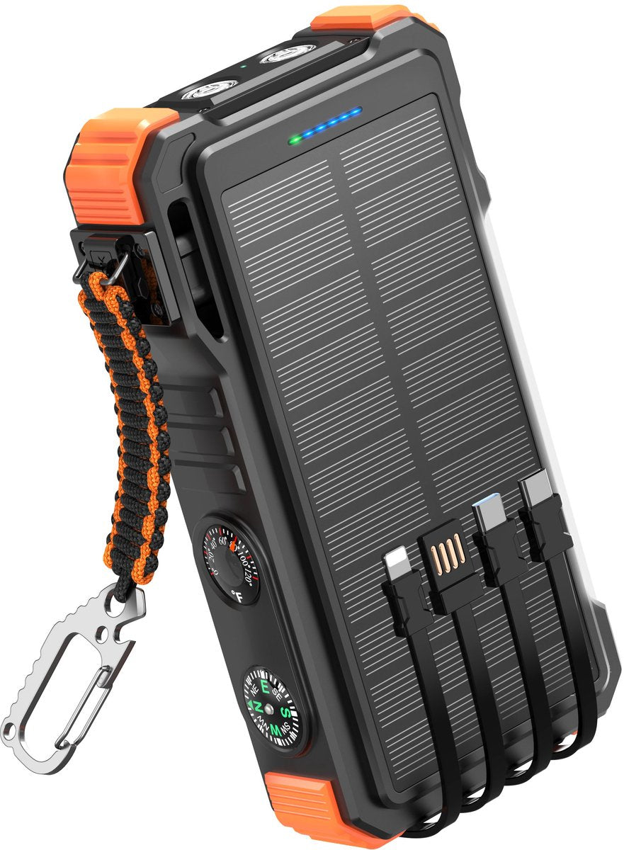 Zonne-energie aangedreven buitenbatterij met ingebouwde kabels