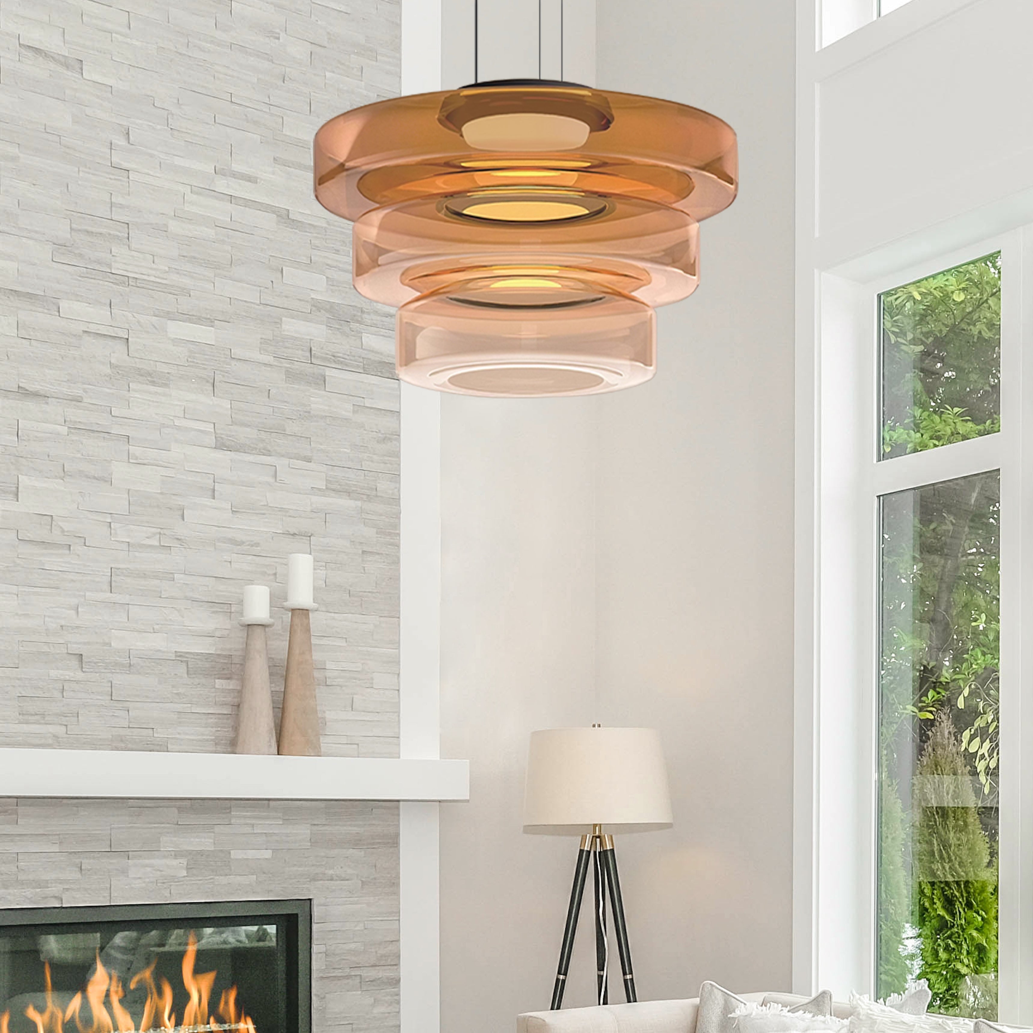 Layered Glass Living Room Pendant Light with Modern Halo Design