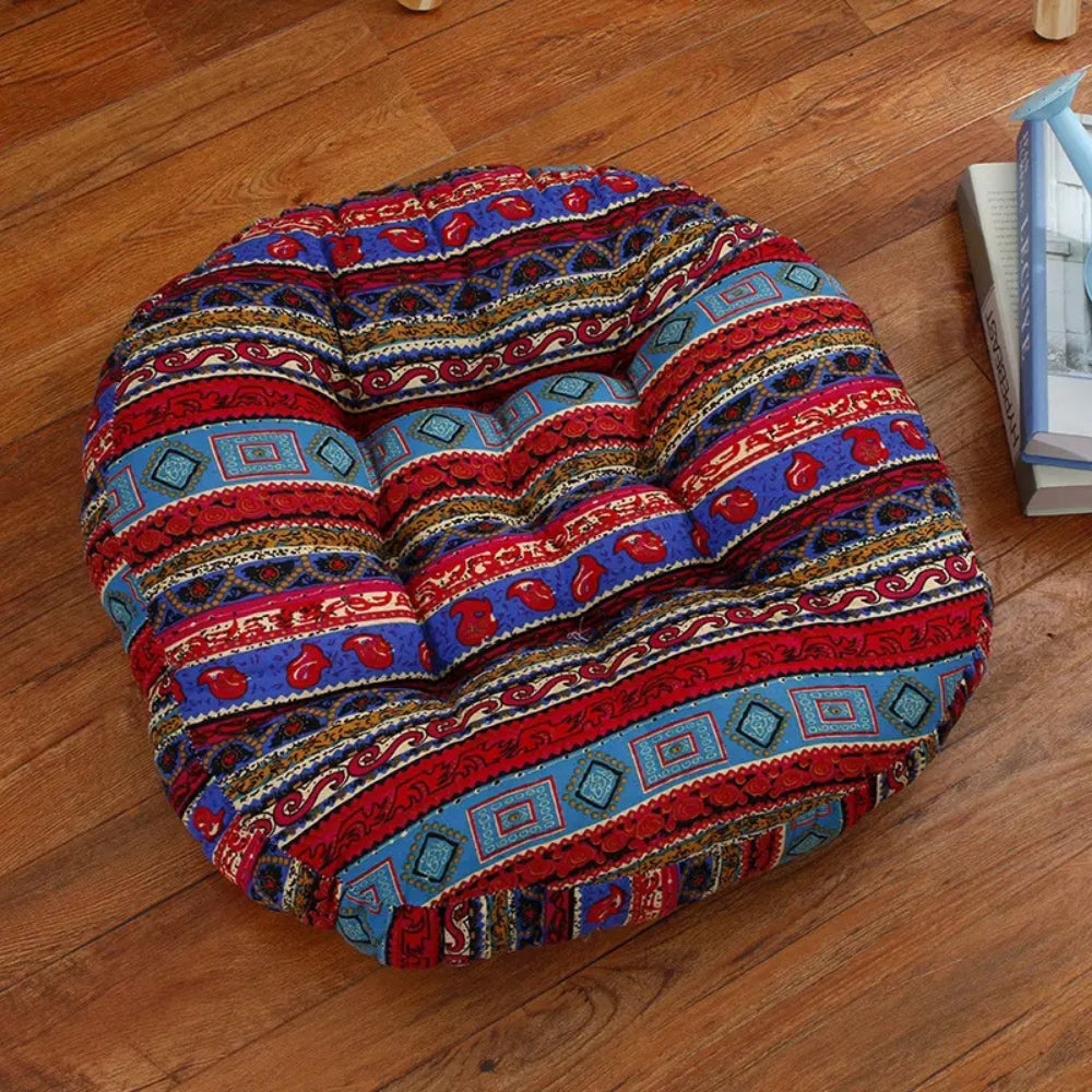 Floral Boho Round Cushion Supportive Seating Pillow for Living Spaces