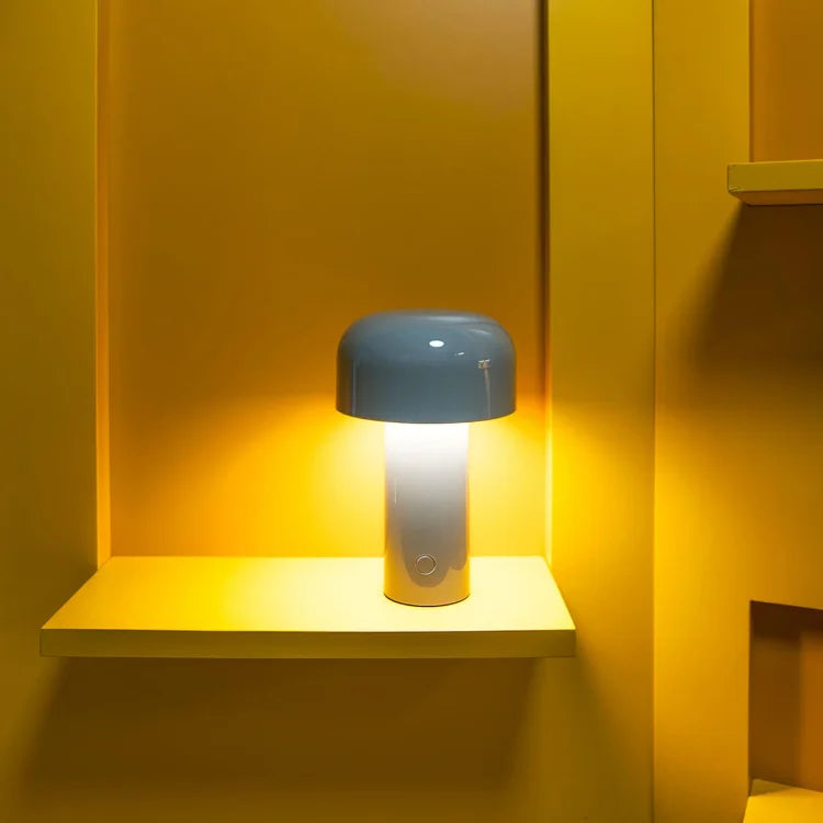 Wireless table lamp with modern mushroom design